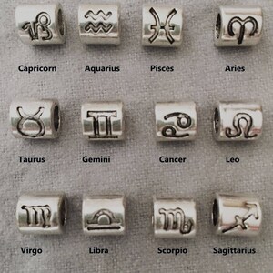 Zodiac Beads Set/ Astrology Signs/ Set 12 silver Tone Astrology Symbol Beads/ Zodiac Symbols/ BE128