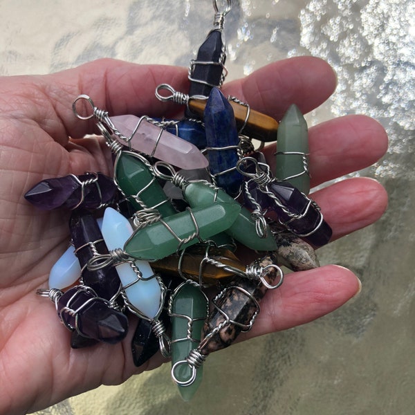 Bulk Crystals, Crystal Point Wire Wrap Pendants, Imperfect or Short Crystal Pendants, Wrapped Gemstones, Choose Quantity