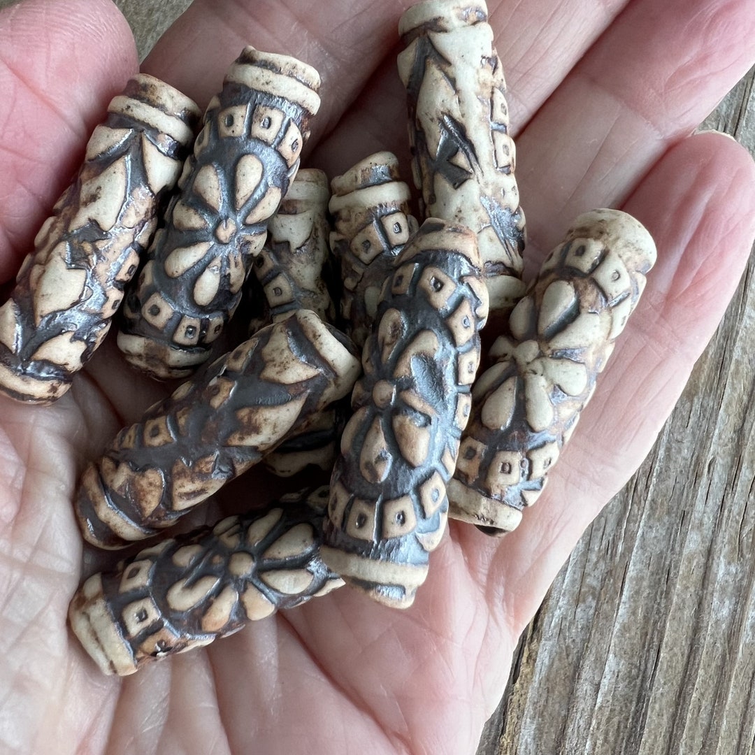 5 Ceramic Clay Beads/ Carved Carved Floral Beads/ Vintage Clay Etsy