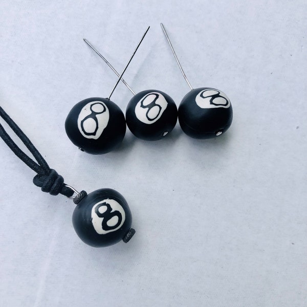 8Ball Bead ou Collier, Fimo Clay Bead 8 Ball, Polymer Clay 8 Ball Clay Beads, vintage 8 ball Beads USA