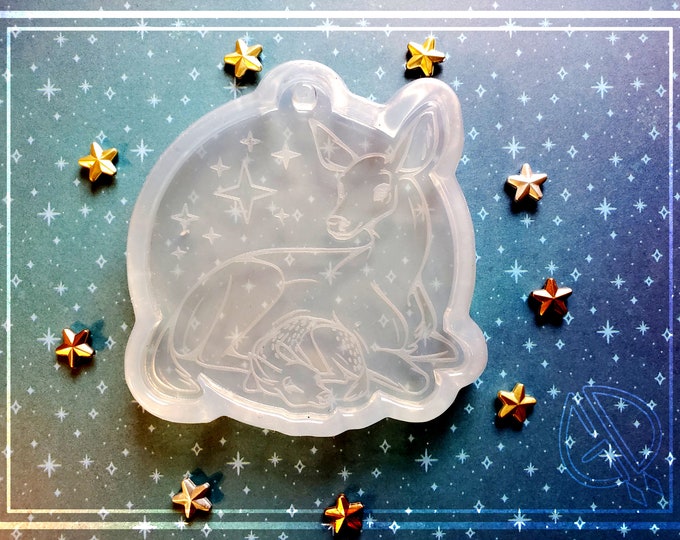 Silicone Mold Etched Doe and Fawn Ornament