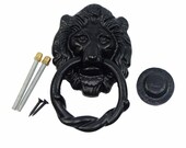 Lion Head Iron Heavy Duty Ring Colonial Fancy Door Knocker in Black
