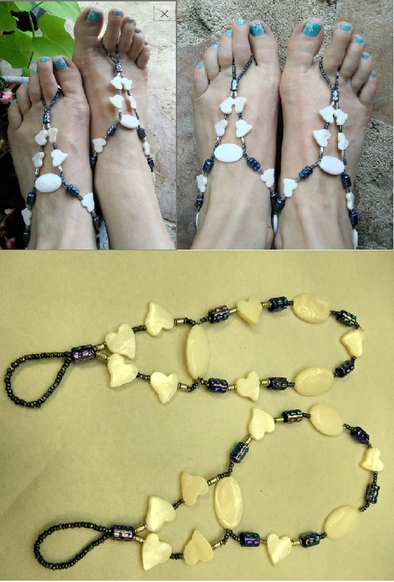Colorful Pair of Beaded Barefoot Sandals; Ankle bracelet Foot Accessories Anklets Foot sandals Toe Thongs
