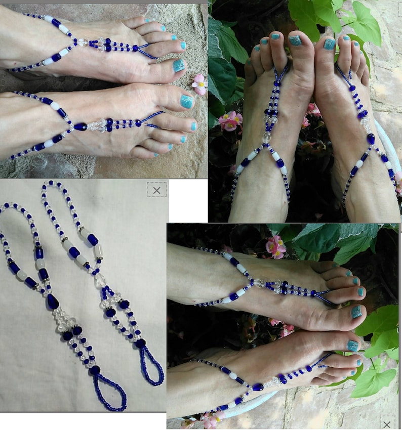 Colorful Pair of Beaded Barefoot Sandals; Ankle bracelet Foot Accessories Anklets Foot sandals Toe Thongs