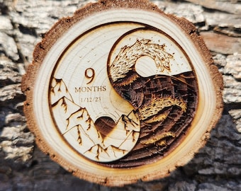Zen Harmony Land & Sea Yin Yang Custom Sobriety Recovery Birthday Medallion Engraved AA NA Token Chip Tag Coin Gift for Him or Her