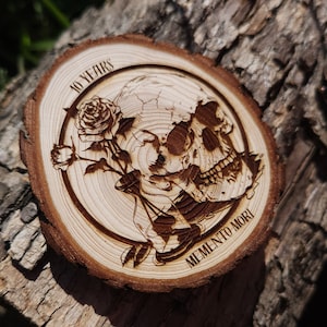 Memento Mori Skull Sobriety *Personalized* Sober AA NA Medallion Engraved Chip Coin Tag *Custom* Gift for Her Him w/FREE display stand!