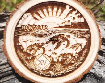 Sea Turtle Family Sobriety Chip *Personalized Sober Anniversary AA NA Medallion Engraved Token Coin *Custom* Gift for Her Him w/FREE stand!
