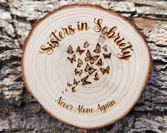 Newcomer Welcome Chip Caterpillar Butterflies Sobriety Milestone Sober Sisters Personalized Medallion Engraved AA NA Tag Coin Token