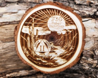 Serene Desert Sunrise *Personalized* Sobriety Birthday Medallion Custom Engraved AA/NA Tag Token Chip Coin Gift Clean Sober