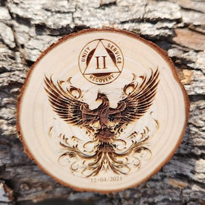 Phoenix Rising Sobriety Milestone Gepersonaliseerde Sober Verjaardag Medaillon Gegraveerd AA NA Token Chip Coin Tag Heren Cadeau