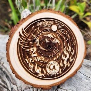 Fiery Phoenix Sobriety Medallion: Engraved Wood AA NA Recovery Gift
