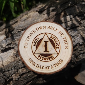 The Traditional AA Sobriety*Personalized* Sober Birthday Medallion Engraved Tag Token Chip Coin Custom Gift for Her Him w/FREE display stand