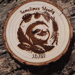 Sometimes Slowly Sloth Sobriety *Personalized* Sober AA NA Medallion Engraved Chip Coin Tag *Custom* Gift for Her Him w/FREE display stand!