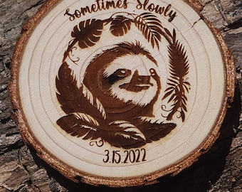Sometimes Slowly Sloth Sobriety *Personalized* Sober AA NA Medallion Engraved Chip Coin Tag *Custom* Gift for Her Him w/FREE display stand!