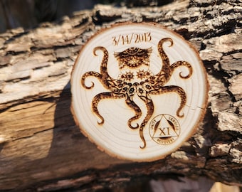 Octopus of Acceptance Sobriety Milestone Medallion Sober Birthday AA/NA/Non-AA Token Chip Coin Gift 12 Step