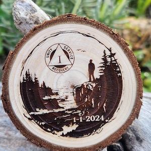 Medallón de recuperación de sobriedad personalizado Seaside Reflections con fecha y nombre de sobriedad, moneda con chip AA NA para cumpleaños sobrio, regalo para hombres