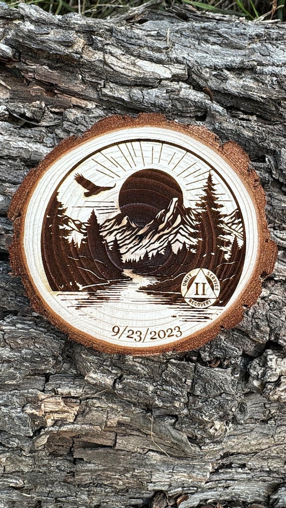 The Great Outdoors Sobriety Milestone Custom Sober Birthday Medallion Engraved AA NA Token Chip Coin Gift for Him or Her Serenity Prayer