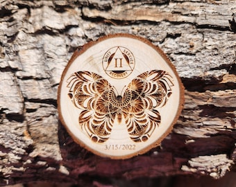 Mandala Butterfly Sobriety Milestone Personalized Sober Birthday Medallion Engraved AA NA Token Chip Tag Coin Gift for Her