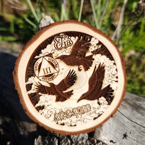 3 Ravens Personalized Sobriety Milestone Medallion w/Sobriety date and name, Sober Birthday AA NA Chip Coin Women's Men's Gift