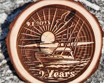 Sober Boating Wood Medallion: Custom Recovery Gift for Him/Her