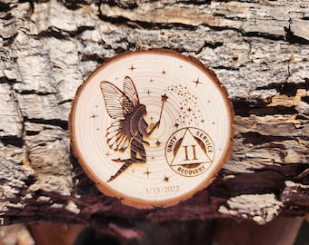 Fairy in a Starry Sky Sobriety Milestone Personalized Sober Birthday Medallion Engraved AA NA Token Chip Coin Tag Gift