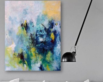 Original wall art, Abstract wall art on canvas, original gift idea, Blue and green wall art.