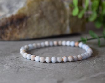 Blue Chalcedony Beaded Bracelet: Natural Gemstone, Stone of Calm