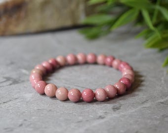 Rhodonite Gemstone Bracelet: Handmade Beaded Healing Crystal Jewelry