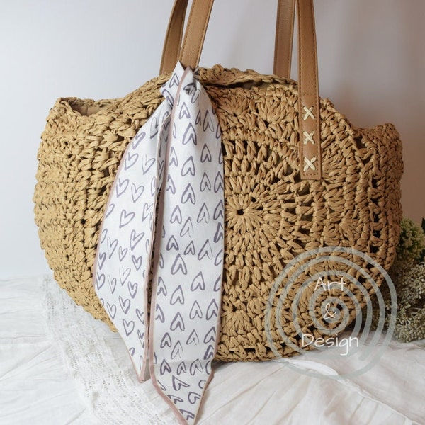 Woven straw Bag, Boho Tote Bag, Summer Bag, Straw Round Bag, Gift for Her, Women Woven Bag, straw lined bag, Ribbon decor bag, Beach bag