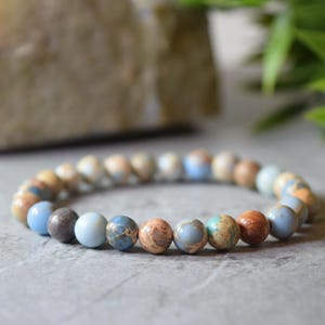 Blue Sea Sediment Jasper Bracelet: Handmade Gemstone Stretch Bracelet