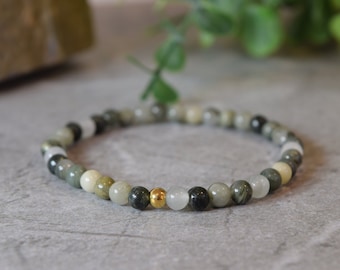 Moss Agate Bracelet: Natural Gemstone Beaded Stretch Bracelet
