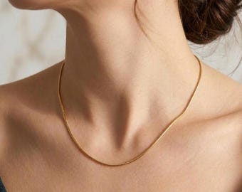 Dainty Plain Snake Chain Necklace: 18K Gold Plated Stainless Steel Choker