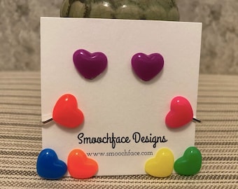 Neon Heart Clip On Earrings!