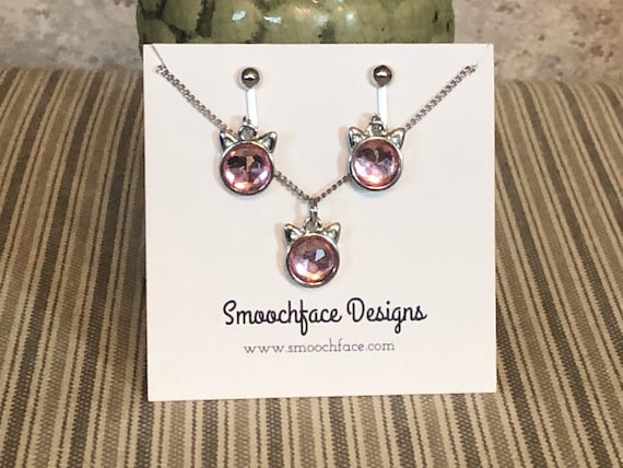 Colorful Kitty Clip On Earrings or Necklace! Lots of colors!