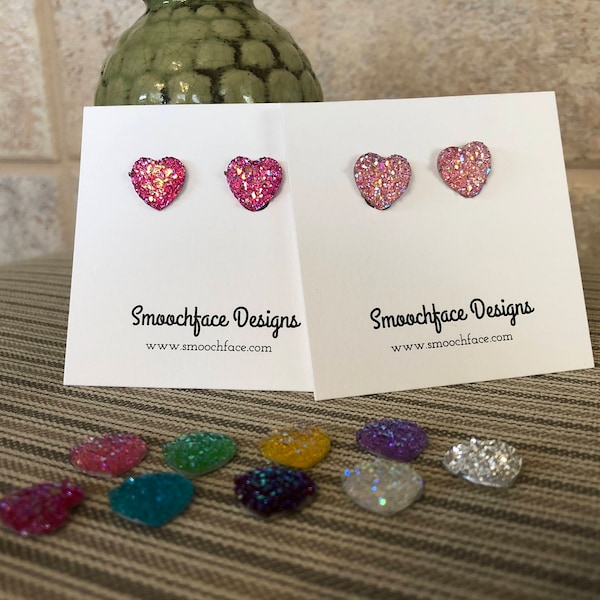Sparkle Heart Clip On Earrings! Lots of colors!