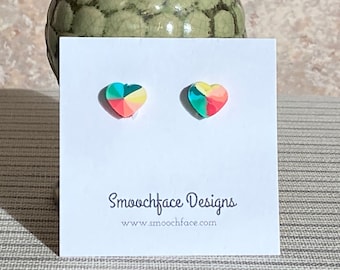 Rainbow Heart Clip On Earrings!