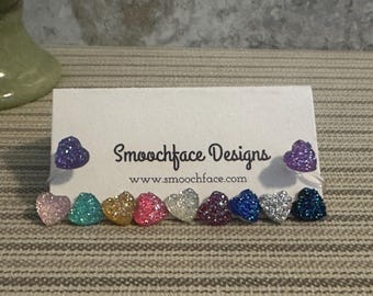Tiny Sparkle Heart Clip On Earrings! Lots of colors!