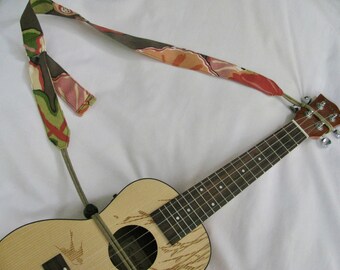 Ukulele strap - Hands free - Adjustable - Brown and coral floral