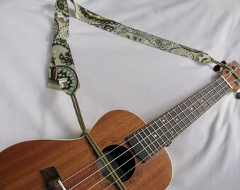 Ukulele strap - Hands free - Adjustable - Brown paisley