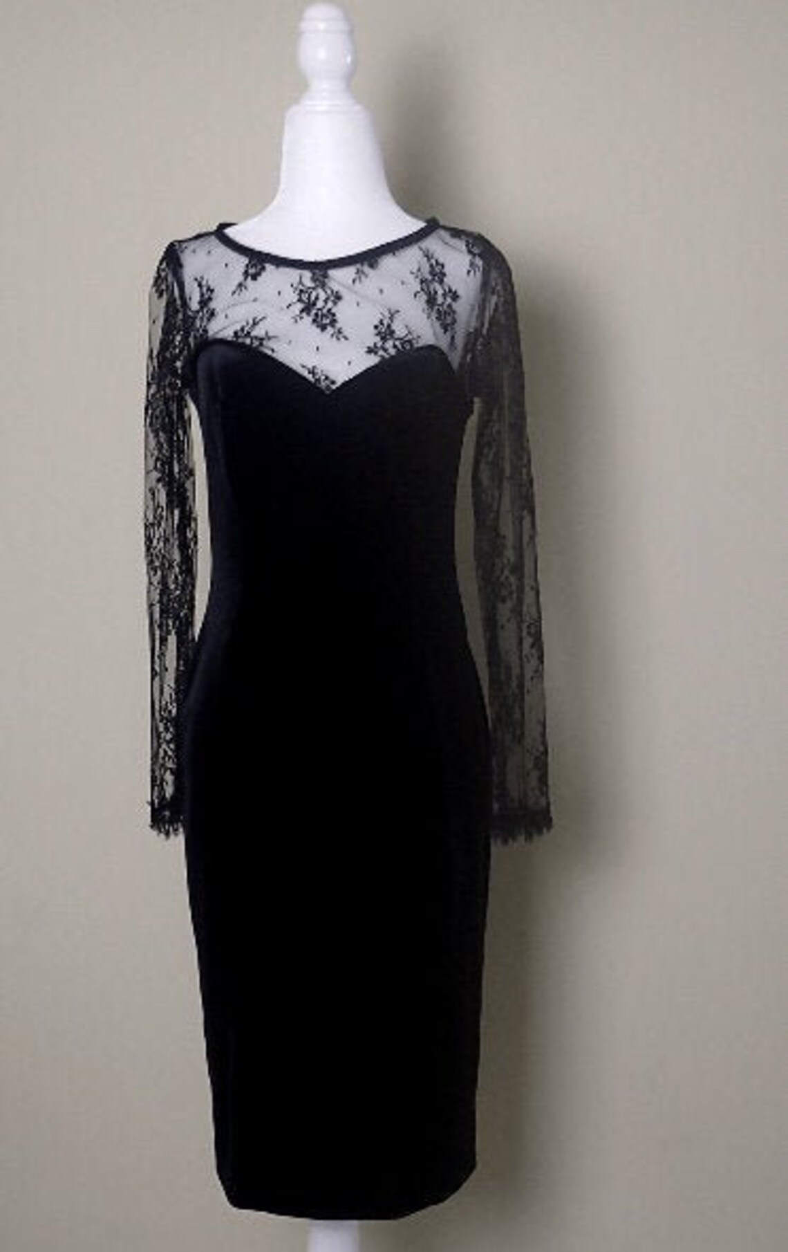 Black Lace Velvet Midi Dress | Etsy