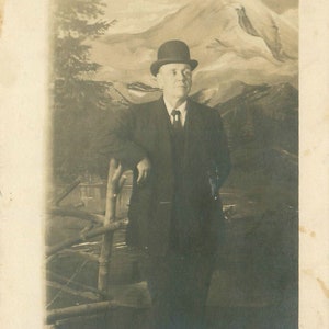 Antique 1800s Gentleman RPPC | Bowler Hat Studio Photo Postcard | Victorian Edwardian Era Male Portrait Collectible