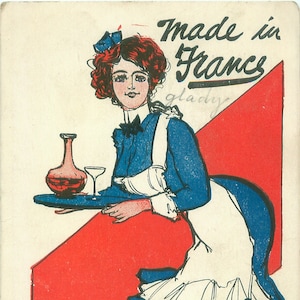 Carte postale de femme de chambre, fabriquée en France, pré-lingerie, circulée par la poste
