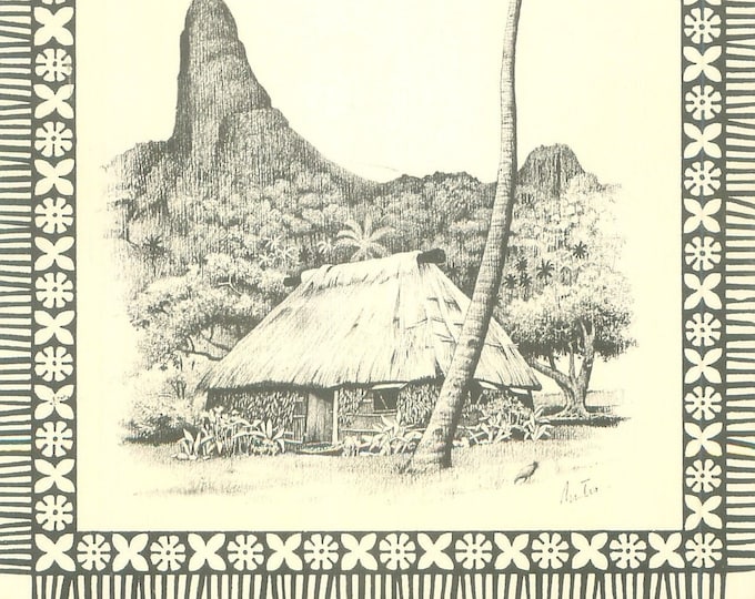 Fiji Postcard, Drawing of Fijian Bure at Tokou Village by Bates - Etsy