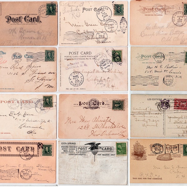 Vintage Early 1900s Postcard Backs: Paris, New Orleans, Brooklyn, Grand Canyon, Etc  12 With Stamps and Postmarks Digital Download