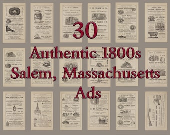 Authentic 1800s Salem Massachusetts Ads, Junk Journal, Collage  Digital Download