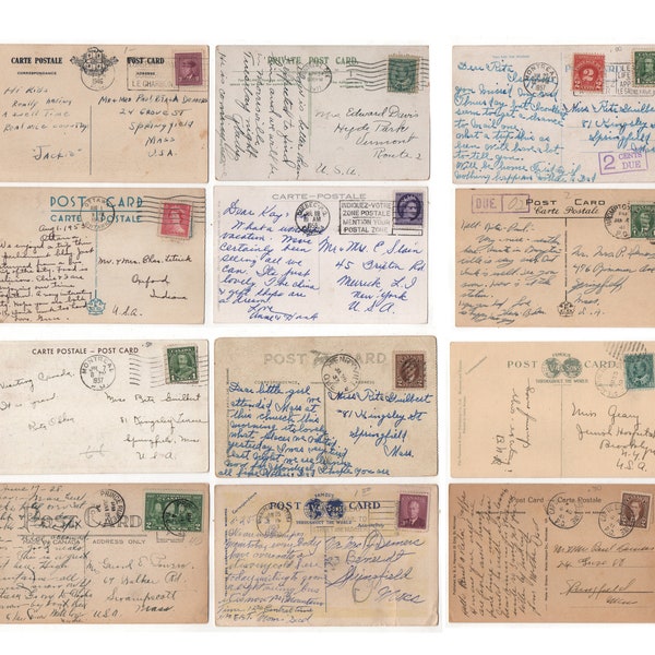 Vintage Canada Postcard Backs: Montreal, Quebec, Ontario Etc.,   12 With Stamps and Postmarks Digital Download