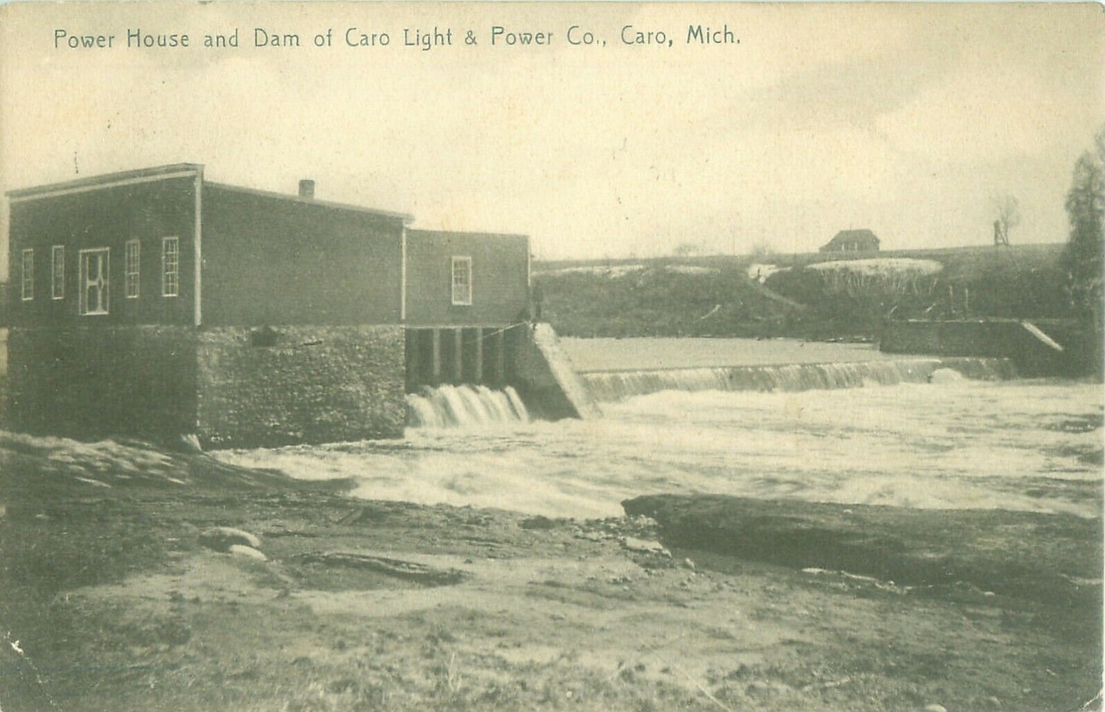 Caro Michigan Postcard Power House and Dam Black and White Etsy