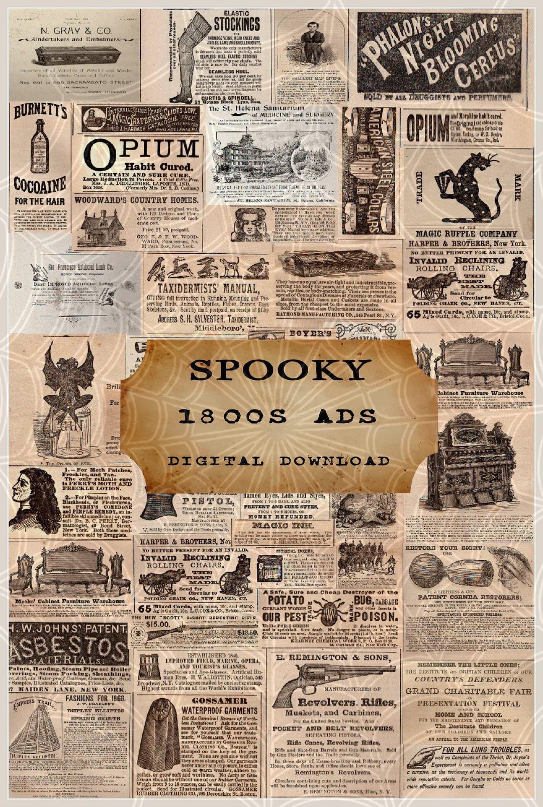 Spooky 1800s Newspaper Ads: Halloween Junk Journal Ephemera