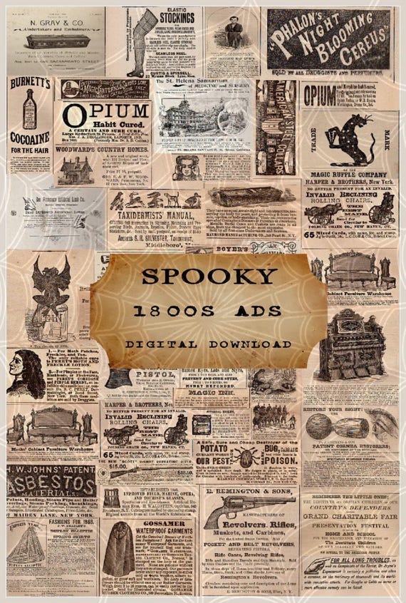 Spooky 1800s Newspaper Ads: Halloween Junk Journal Ephemera