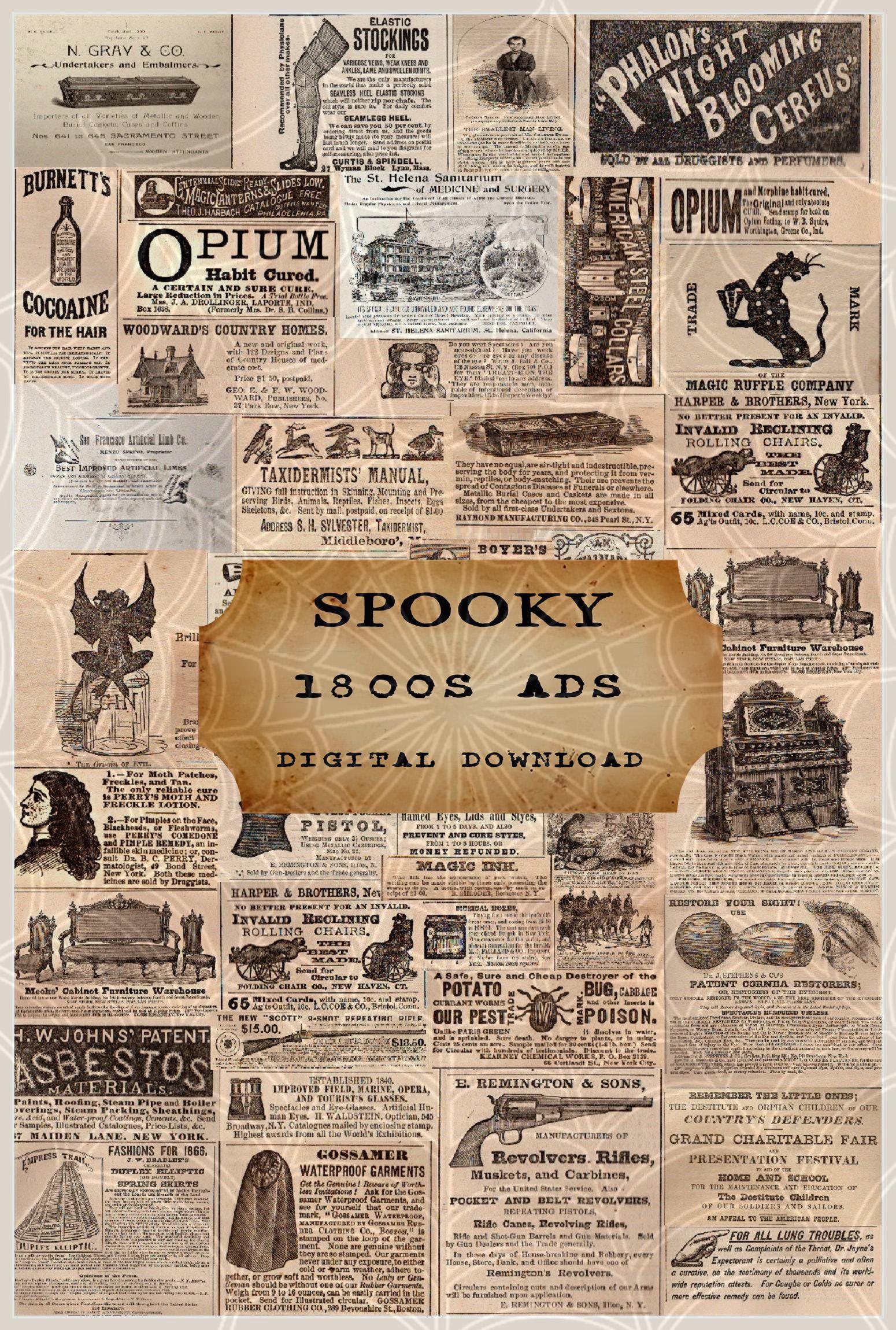 Spooky 1800s Newspaper Ads: Halloween Junk Journal Ephemera